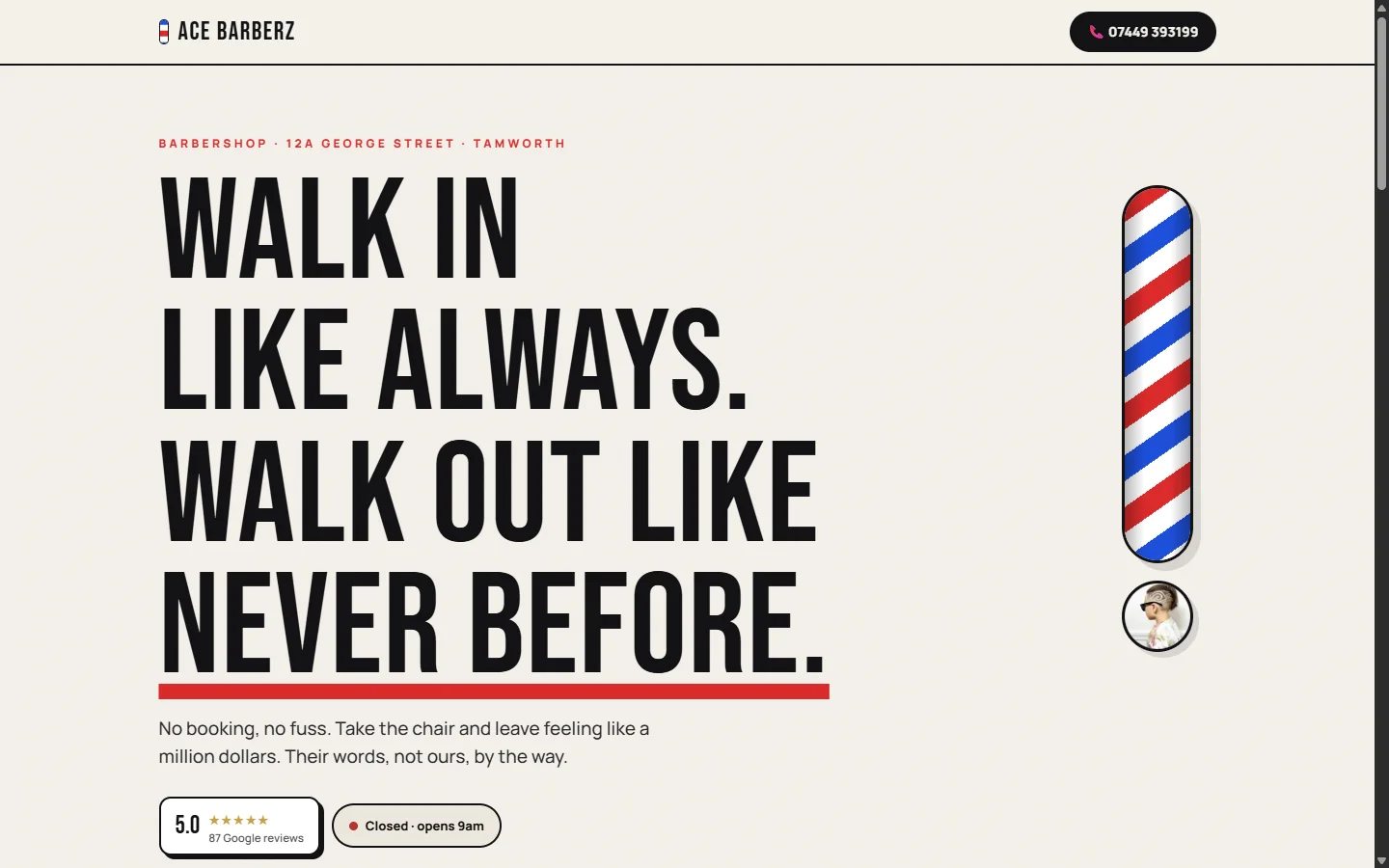 Ace Barberz website on desktop